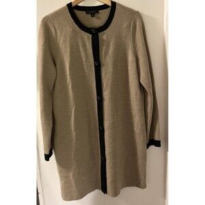 Ann Taylor Cardigan W/ Bold Black Contrast Trim Camel Tan/Black Wool Blend SZ LP